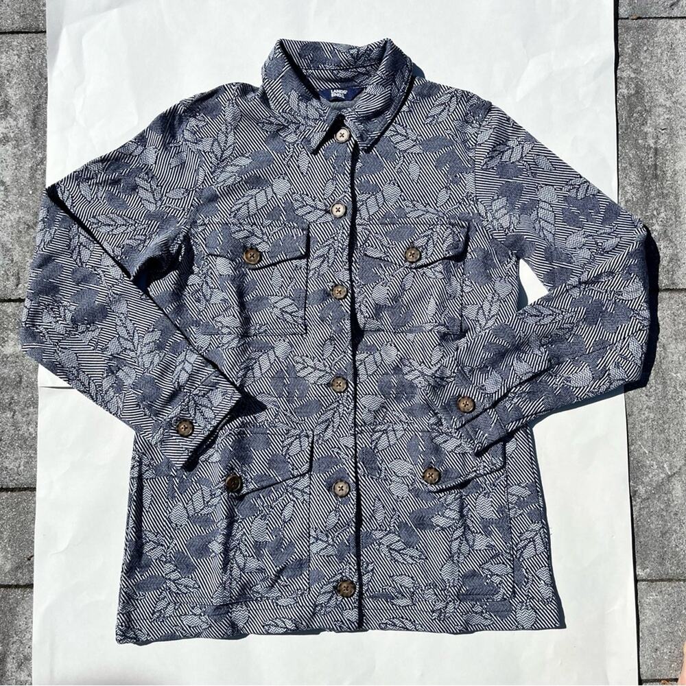 Lands’ End Blue Patterned Knit Lightweight Jacket Utility Floral Cottage XS NWT